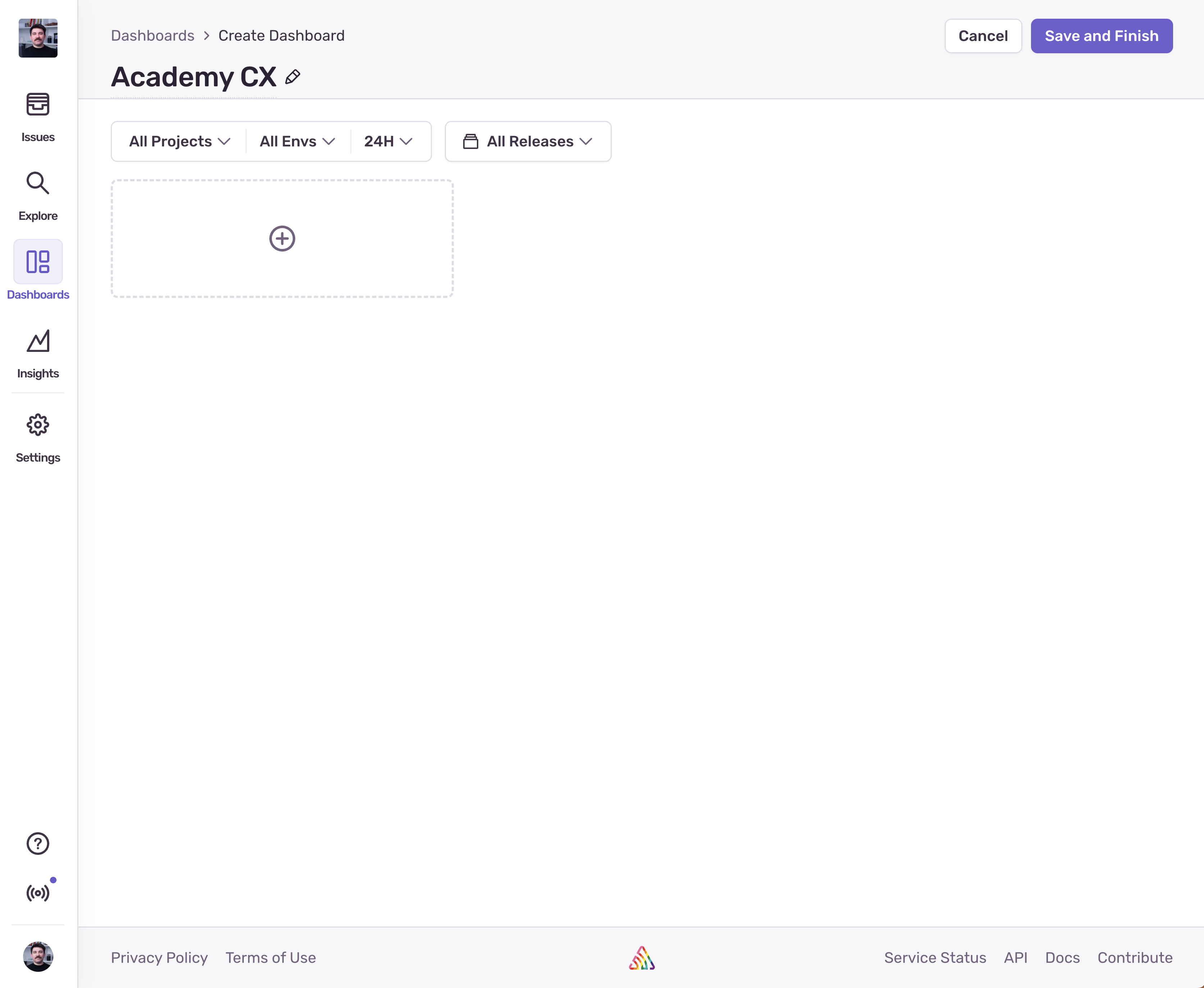 New dashboard creation page